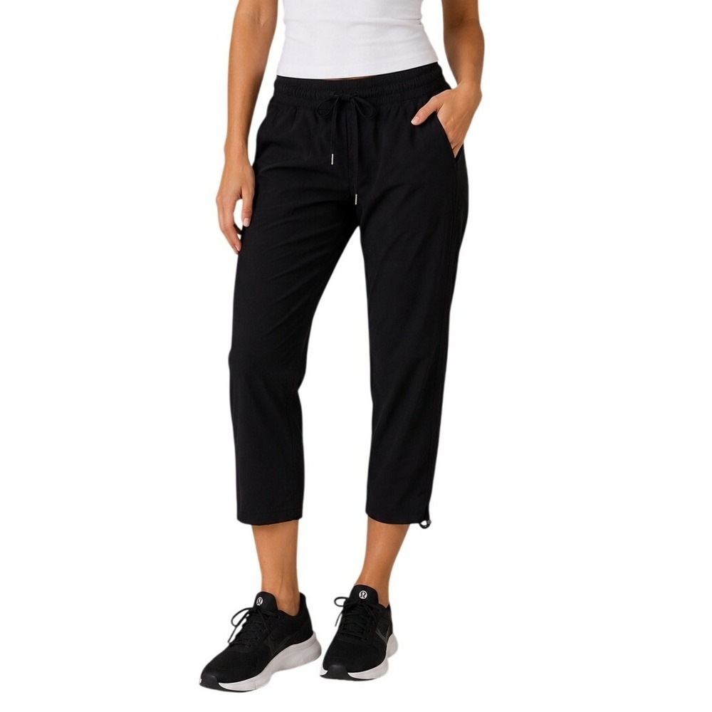 Lululemon Black Striped Beyond the Studio Crop Joggers Women's 4